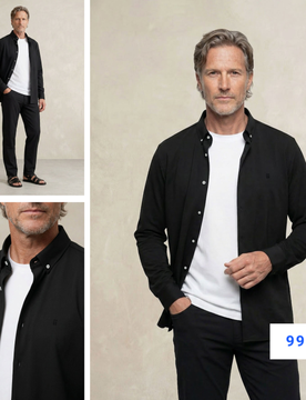 Camisa casual hombre negro regular