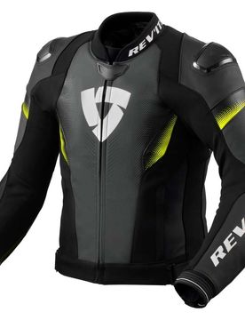 Giubbotto Moto Pelle CONTROL Nero Giallo Neon taglia 46