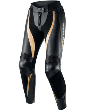 Pantaloni Moto Donna Pelle REBEL Lady Nero Oro taglia 36