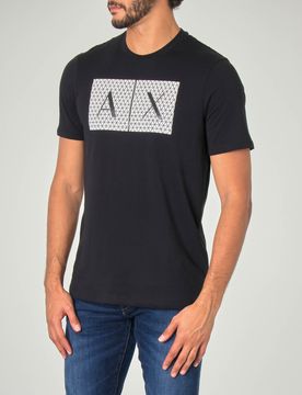 T-shirt mezza manica Exchange nera con stampa grafica rettangolare e logo