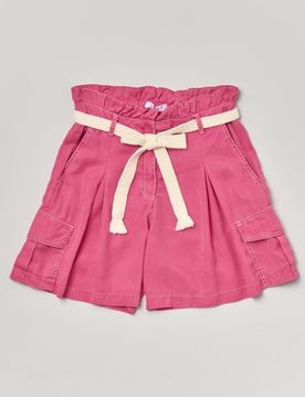 Pantaloncini corti cargo fucsia in tencel con pinces e cintura in vita 36-38