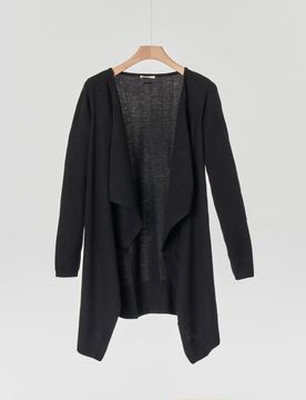 Maglia cardigan lunga nera con cintura da allacciare in vita 4-14 anni