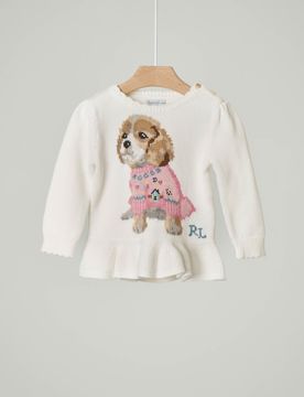 Maglia in misto lana bianca con disegno jacquard e balza sul fondo 9-18 mesi