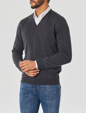 Maglia grigio antracite scollo a V in lana merino