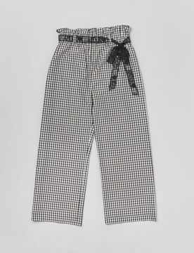 Pantaloni taffetà in fantasia vichy bianca e nera con cintura annodata a fiocco in vita 36-38