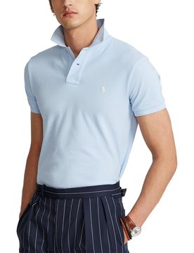 Polo azzurra mezza manica in piquè slim-fit