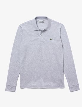 Polo grigio melange manica lunga classic fit L.13.13 in petit piqué chiné