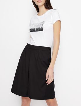 T-shirt bianca in cotone con logo in paillettes reversibili nel color argento
