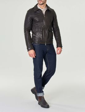 Giacca in pelle testa di moro con fodera in lana
