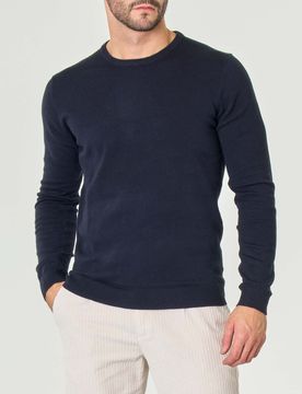 Maglia blu girocollo tinta unita in misto lana