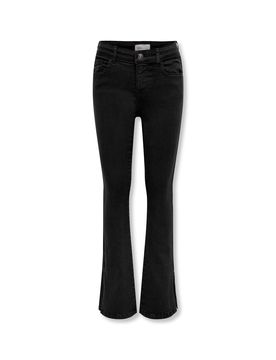 Pantaloni neri a zampa in bull di cotone stretch con spacchi laterali alle caviglie 10-14 anni