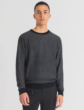 Maglia girocollo punto pepe nera e grigia in misto lana merino