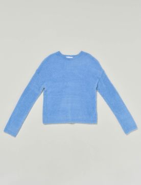 Maglia azzurra girocollo in eco-pelliccia 42-44