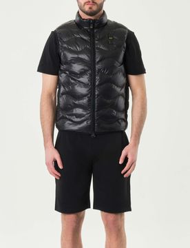 Gilet nero 100 grammi senza cappuccio con trapuntatura ad onde