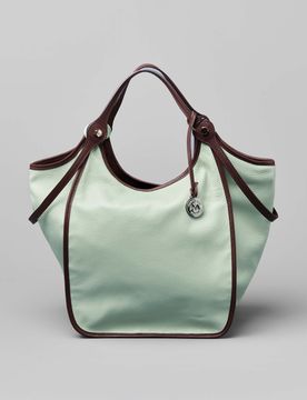 Borsa a spalla in pelle martellata verde acqua con profili in pelle testa di moro