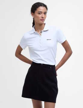 Polo bianca Portsdown in piquè di cotone stretch con scritta logo blu ricamata sul petto