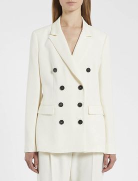 Blazer bianco in crêpe envers satin doppiopetto con rever in raso