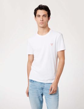 T-shirt mezza manica bianca in cotone stretch con stampa logo al petto