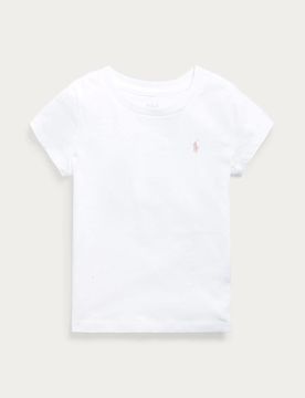 T-shirt Polo bianca mezza manica con logo pony rosa ricamato
