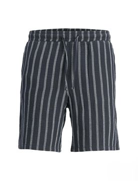 Bermuda Jaiden blu a righe bianche in tessuto goffrato di puro cotone con coulisse in vita
