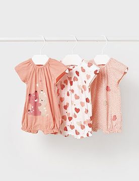 Pagliaccetto rosa antico in cotone a fantasia pois e farfalle 4-9 mesi