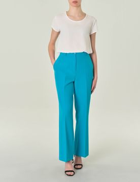 Pantaloni turchesi in tessuto tecnico stretch con piega stirata