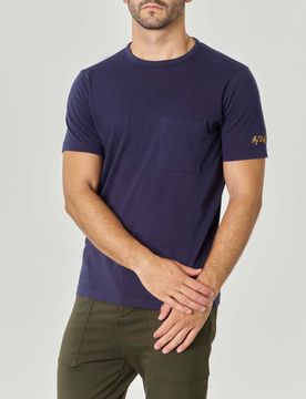 T-shirt blu mezza manica in pima cotton con taschino