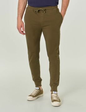 Pantalone verde militare in felpa di cotone stretch con taschino