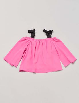 Blusa fucsia a spalla scoperta con spalline nere annodabili a fiocco 36-38