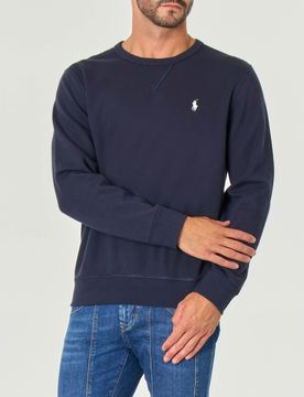Felpa girocollo Polo blu in interlock di cotone con logo pony ricamato