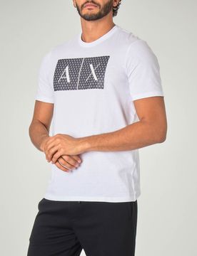 T-shirt mezza manica Exchange bianca con stampa grafica rettangolare e logo