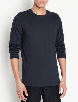 T-shirt manica lunga Exchange blu tinta unita in pima cotton