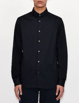 Camicia Exchange blu in popeline di cotone stretch con logo ricamato al petto