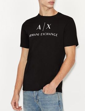T-shirt Exchange nera in cotone con logo AX stampato in contrasto sul petto