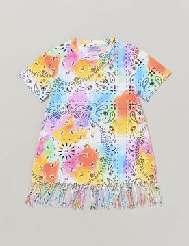 Copricostume in cotone Abbey con stampa bandana multicolor nei tono pastello con frange