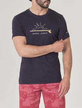 T-shirt blu mezza manica in jersey di cotone con stampa Summer Sunrise