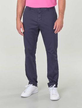Pantalone chino Osaka blu in tricotina di cotone stretch carrot-fit
