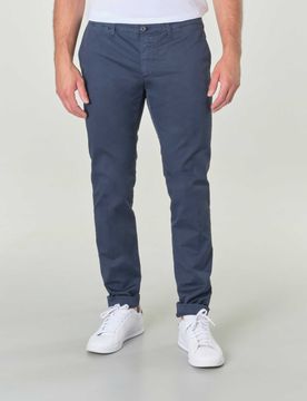 Pantaloni chino slim color indaco in gabardina di cotone stretch