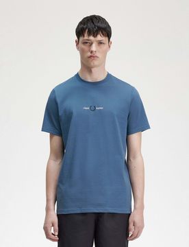 T-shirt avio mezza manica con logo ricamato centrale sul petto
