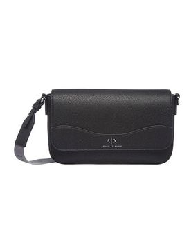 Borsa nera in similpelle martellata Exchange con chiusura a patta magnetica logata e tracolla