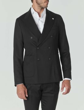 Blazer doppiopetto nero in tela di lana stretch