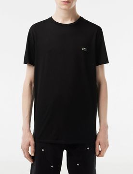 T-shirt nera in pima cotton con logo coccodrillo verde