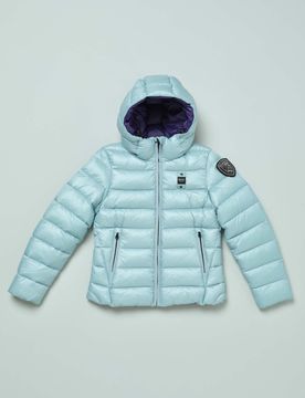 Piumino azzurro in nylon ripstop con cappuccio fisso