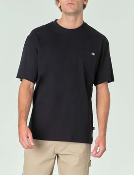 T-shirt nera mezza manica in puro cotone con taschino sul petto