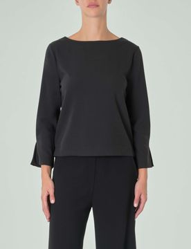 Blusa nera in crêpe di misto viscosa con maniceh tre quarti