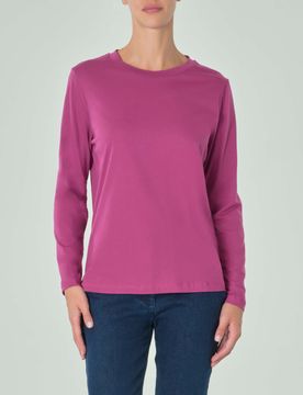 T-shirt color ciclamino girocollo in cotone a maniche lunghe