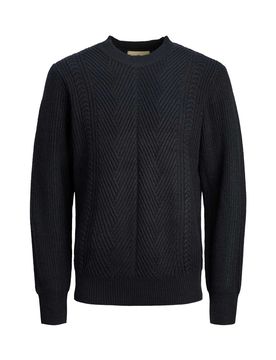Maglione blu in misto lana a trama spinata