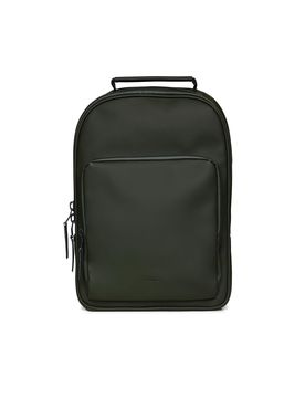 Zaino Book Daypack verde militare in tessuto tecnico impermeabile effetto gommato con tasca esterna