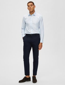 Pantaloni slim Selected blu in tela di misto lana stretch microarmatura
