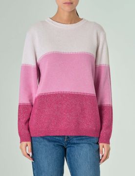 Maglia a blocchi di colore rosa cipria e fucsia in misto lana e cashmere con inserti in lurex